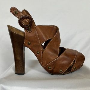FRYE Darcy Peep Sandals, Brown, Size 9M